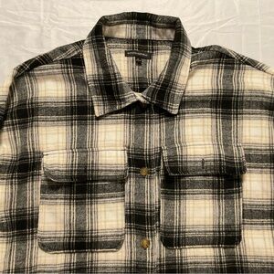 Banana Republic Black and Cream Oversized Flannel Shacket